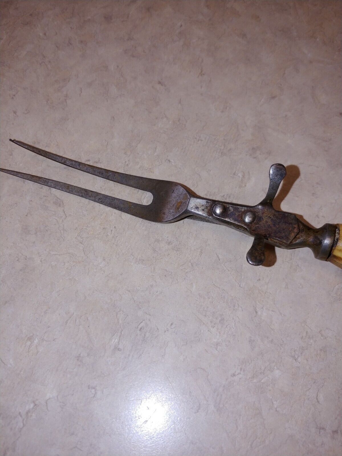 Vintage 1800's Steel carving 10 in Fork with Stag Horn antler Handle cutlery 