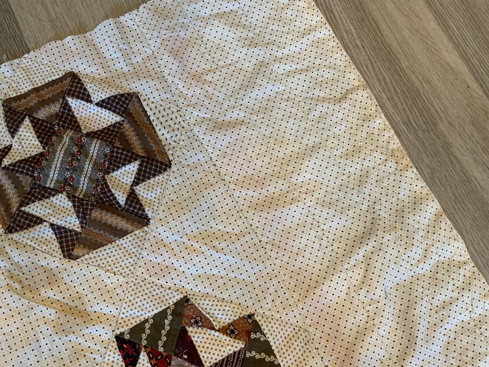 Antique Patchwork Quilt, Cutter, As Is, T’s, Early 1900’s, Brown, Multi