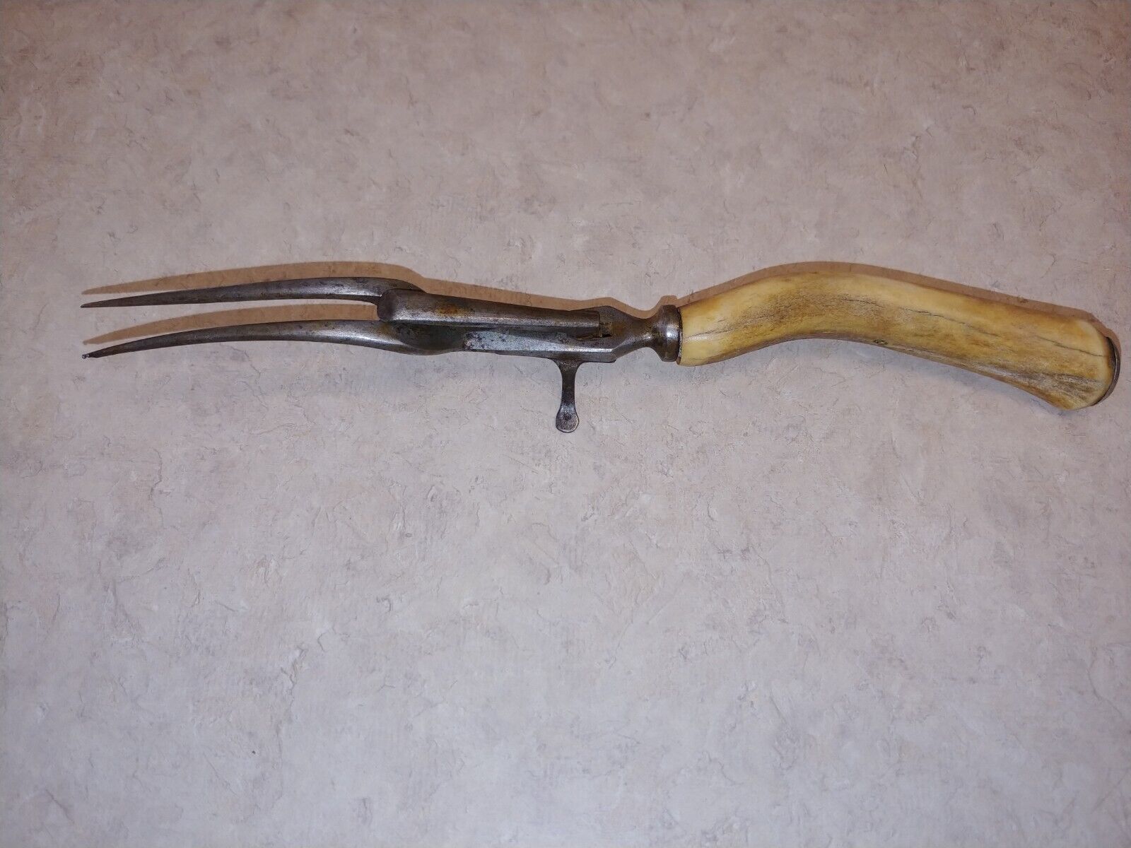 Vintage 1800's Steel carving 10 in Fork with Stag Horn antler Handle cutlery 
