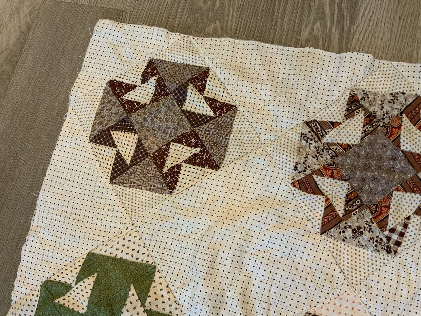 Antique Patchwork Quilt, Cutter, As Is, T’s, Early 1900’s, Brown, Multi