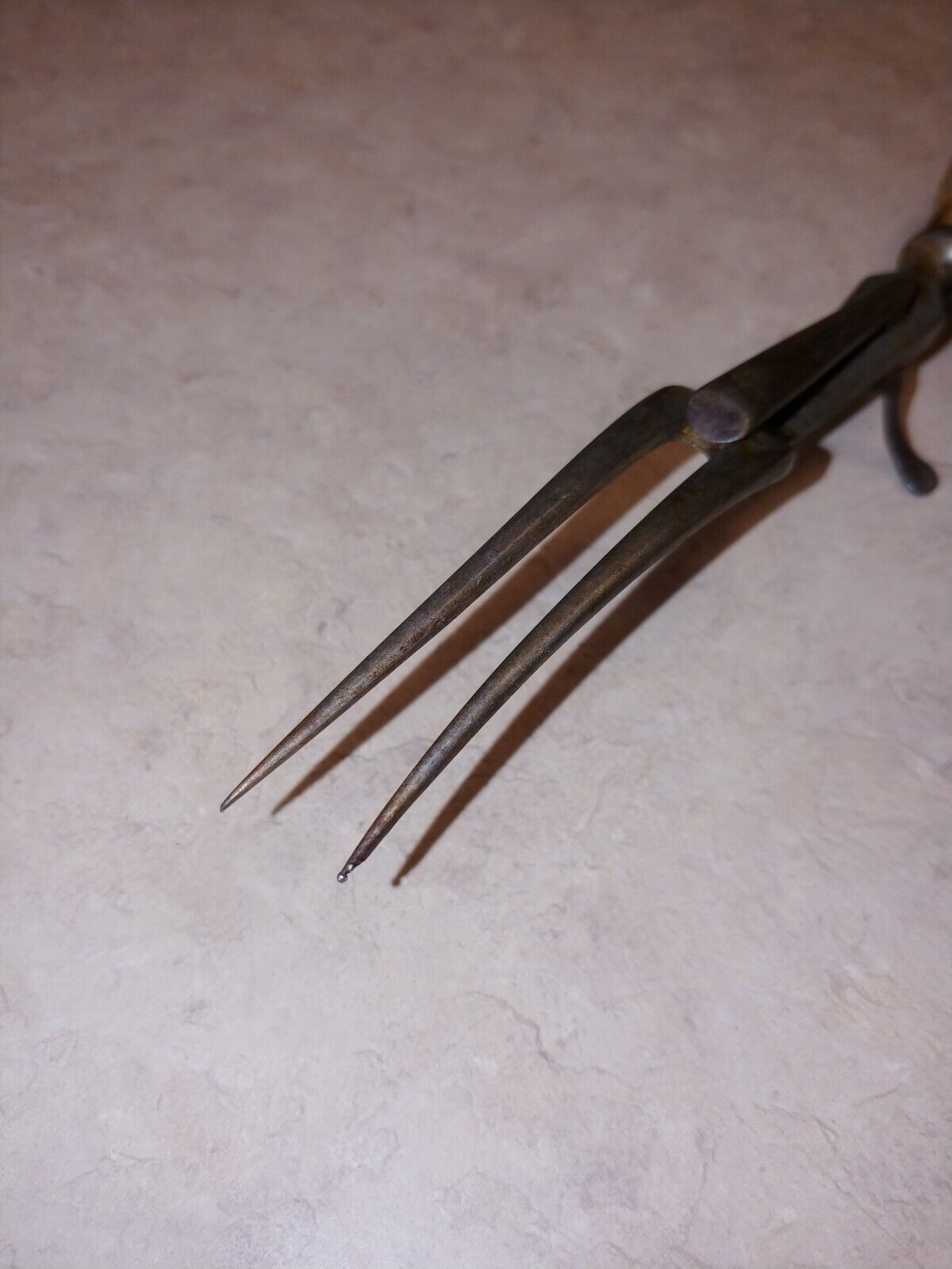 Vintage 1800's Steel carving 10 in Fork with Stag Horn antler Handle cutlery 