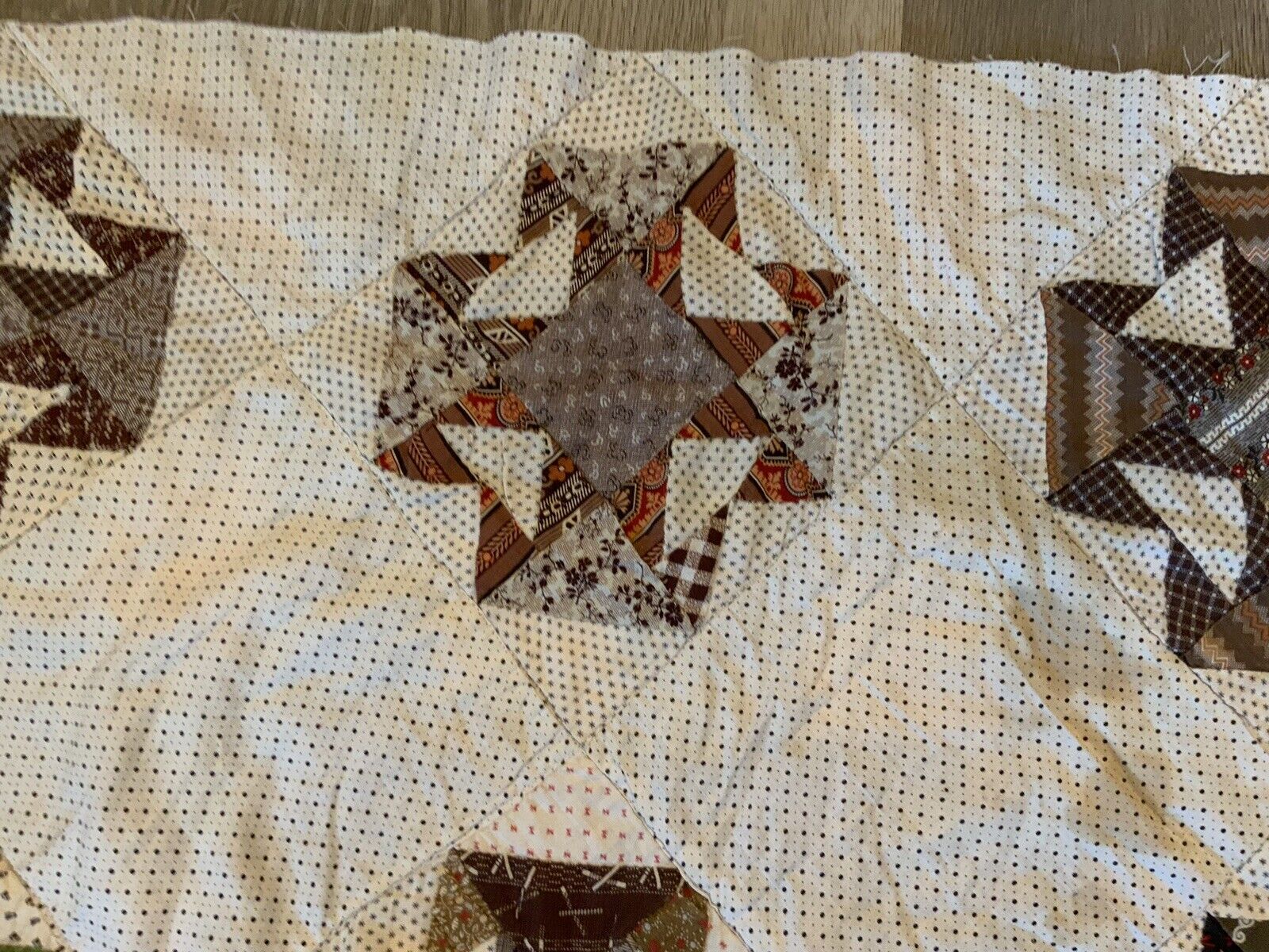 Antique Patchwork Quilt, Cutter, As Is, T’s, Early 1900’s, Brown, Multi
