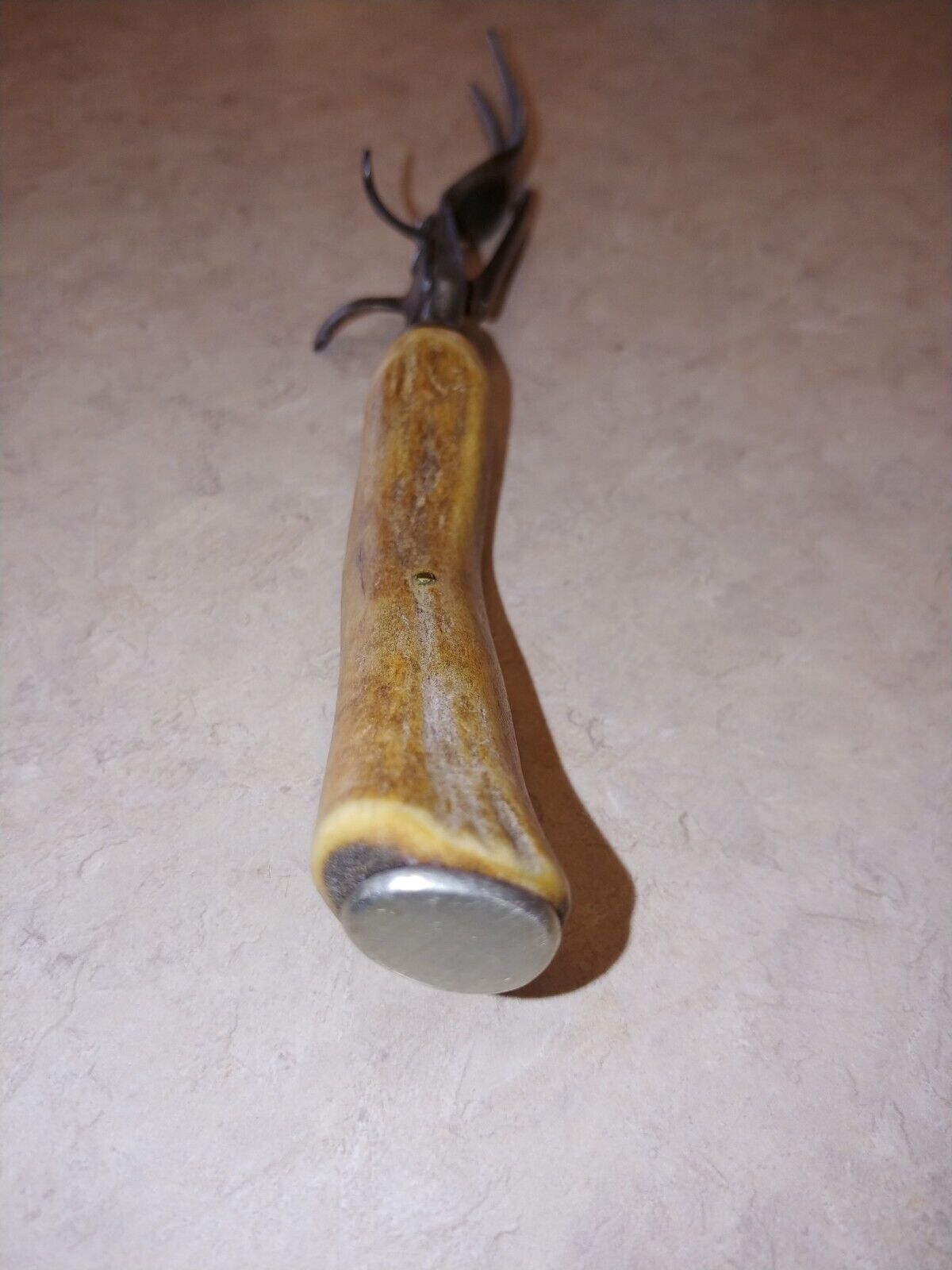 Vintage 1800's Steel carving 10 in Fork with Stag Horn antler Handle cutlery 