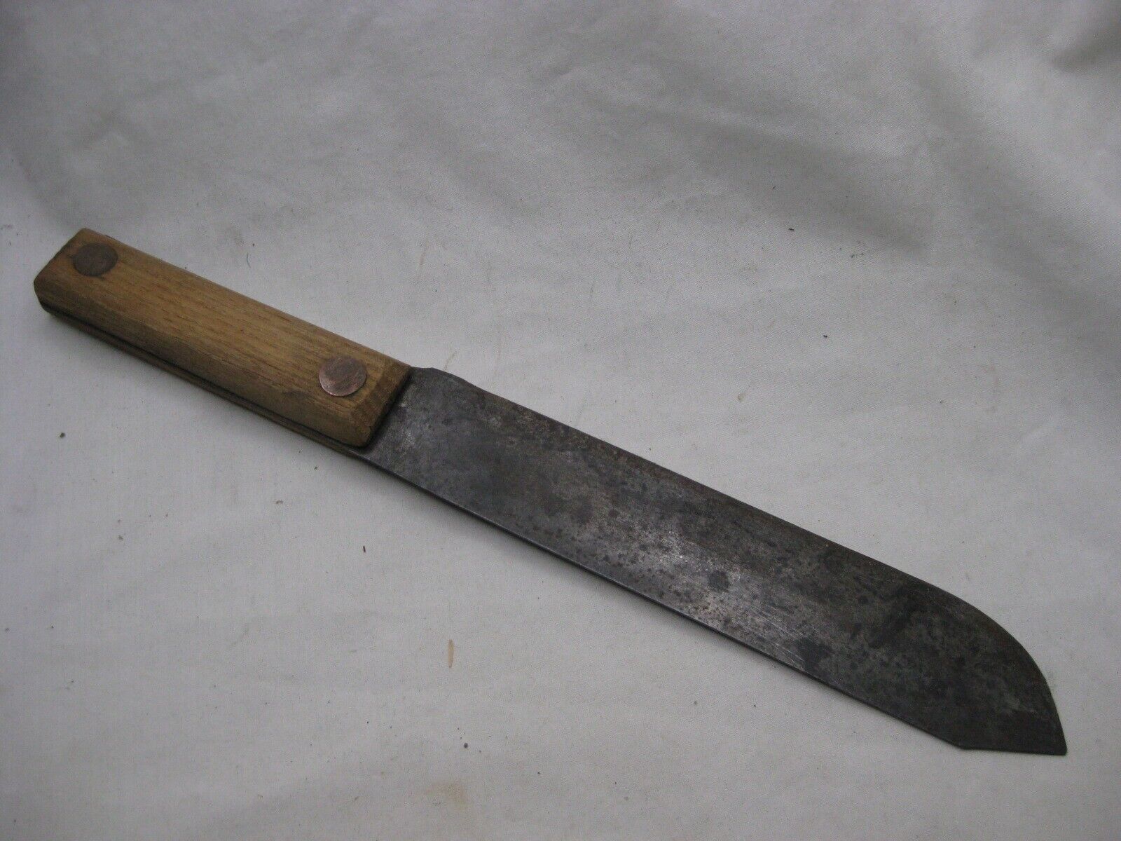 antique knife fixed blade large copper rivet wood handle 1800's kitchen cutlery