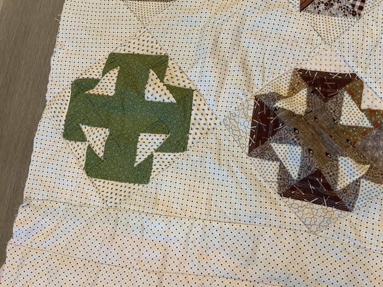 Antique Patchwork Quilt, Cutter, As Is, T’s, Early 1900’s, Brown, Multi