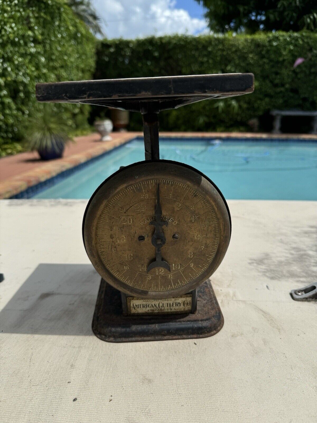 Antique 1900’s American Cutlery Co. American Family 24 Lb Scale & Ceramic Plate