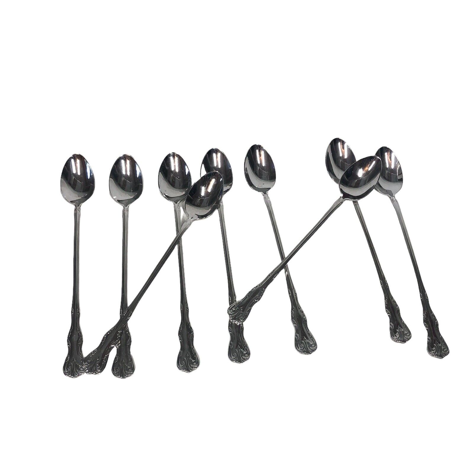 Reed & Barton Spoons Stainless 18/10 Iced Beverage Set of Nine Victoria Scrolls