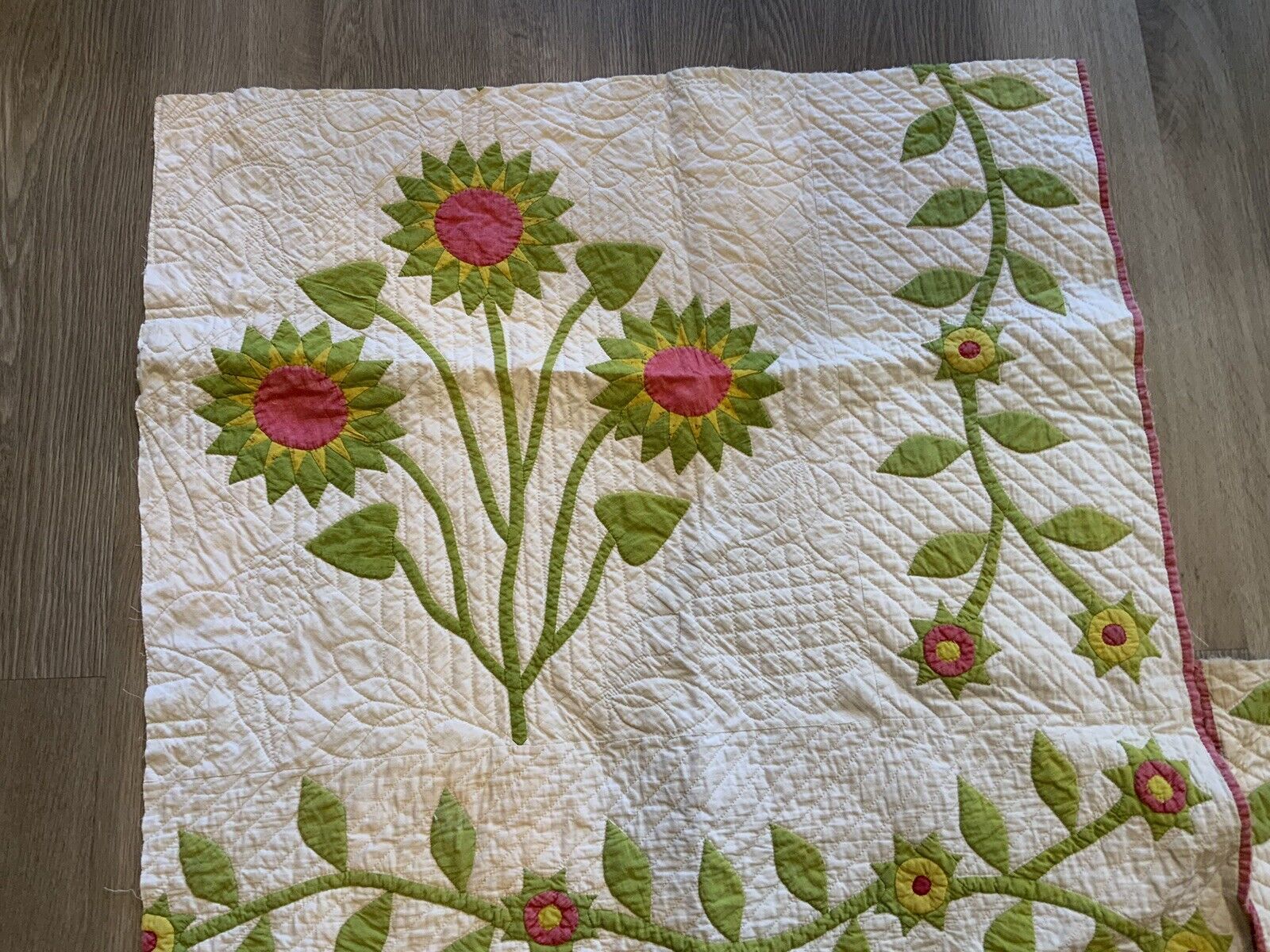 Antique Appliqué Quilt Pieces, 3, Late 1800’s, Cutter, Scrap, Red, Green, As Is