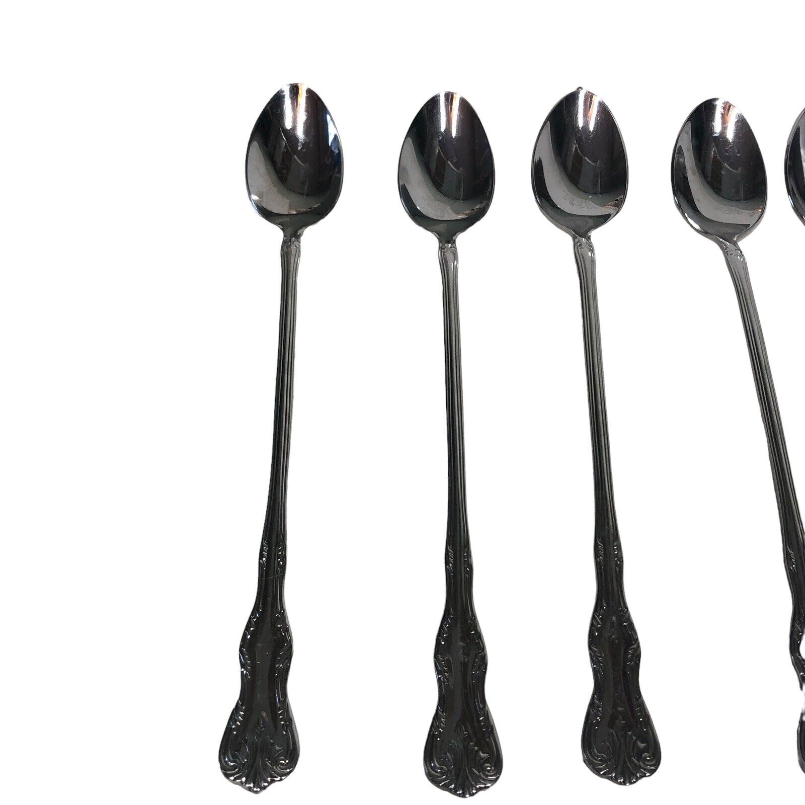 Reed & Barton Spoons Stainless 18/10 Iced Beverage Set of Nine Victoria Scrolls