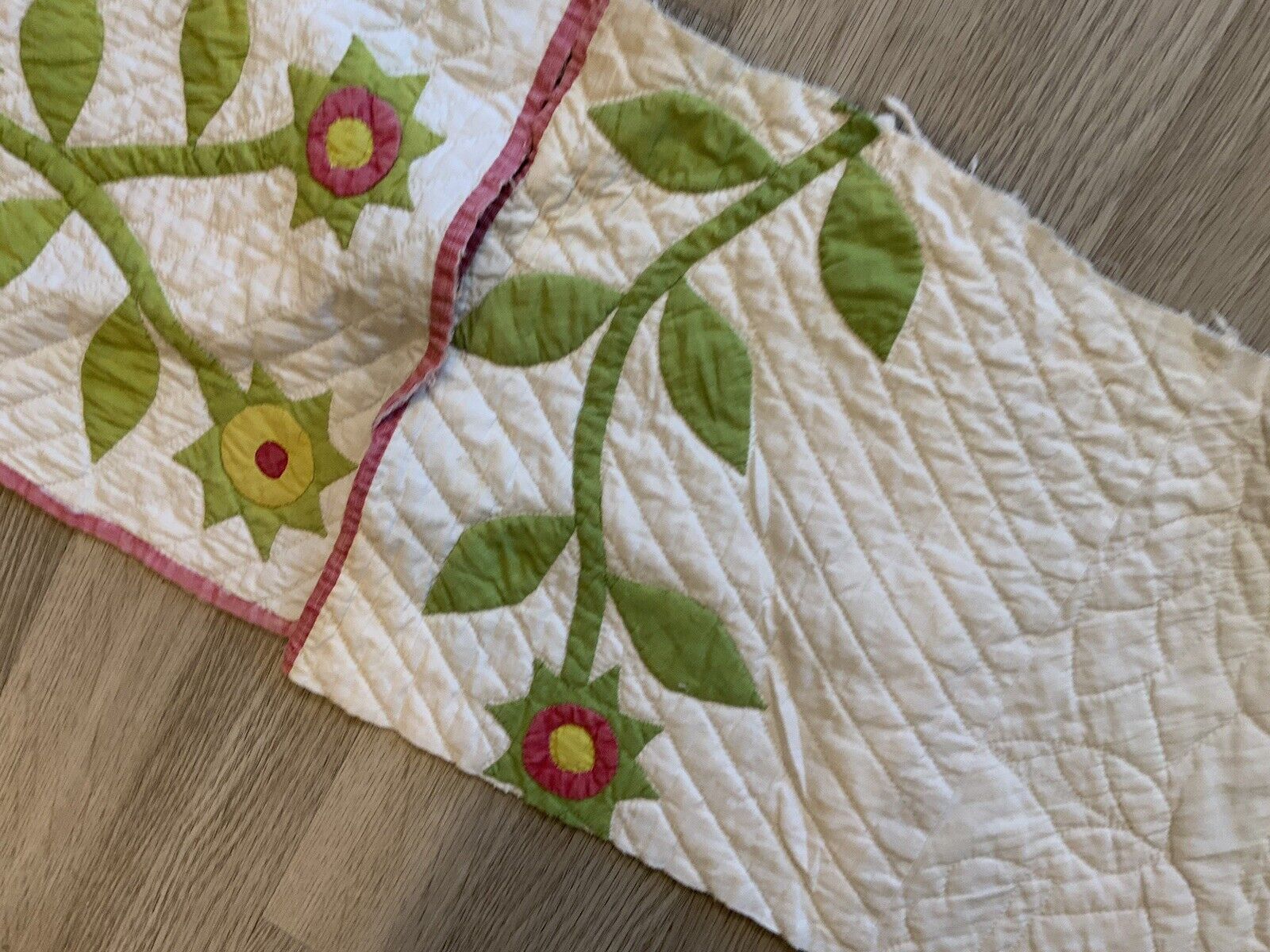 Antique Appliqué Quilt Pieces, 3, Late 1800’s, Cutter, Scrap, Red, Green, As Is