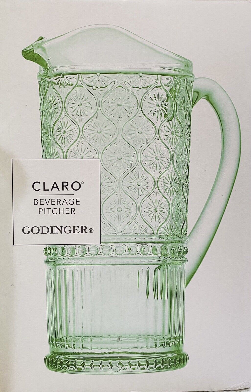 NIB Godinger Claro Green Beverage Pitcher ~ 33 oz Late 1800 - Mid-1900s