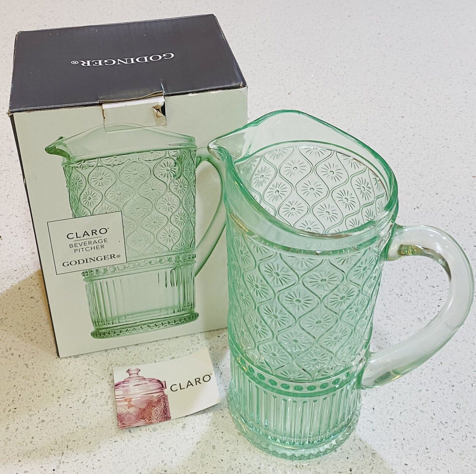 NIB Godinger Claro Green Beverage Pitcher ~ 33 oz Late 1800 - Mid-1900s