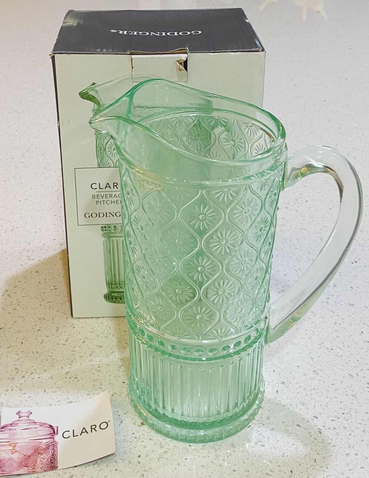 NIB Godinger Claro Green Beverage Pitcher ~ 33 oz Late 1800 - Mid-1900s