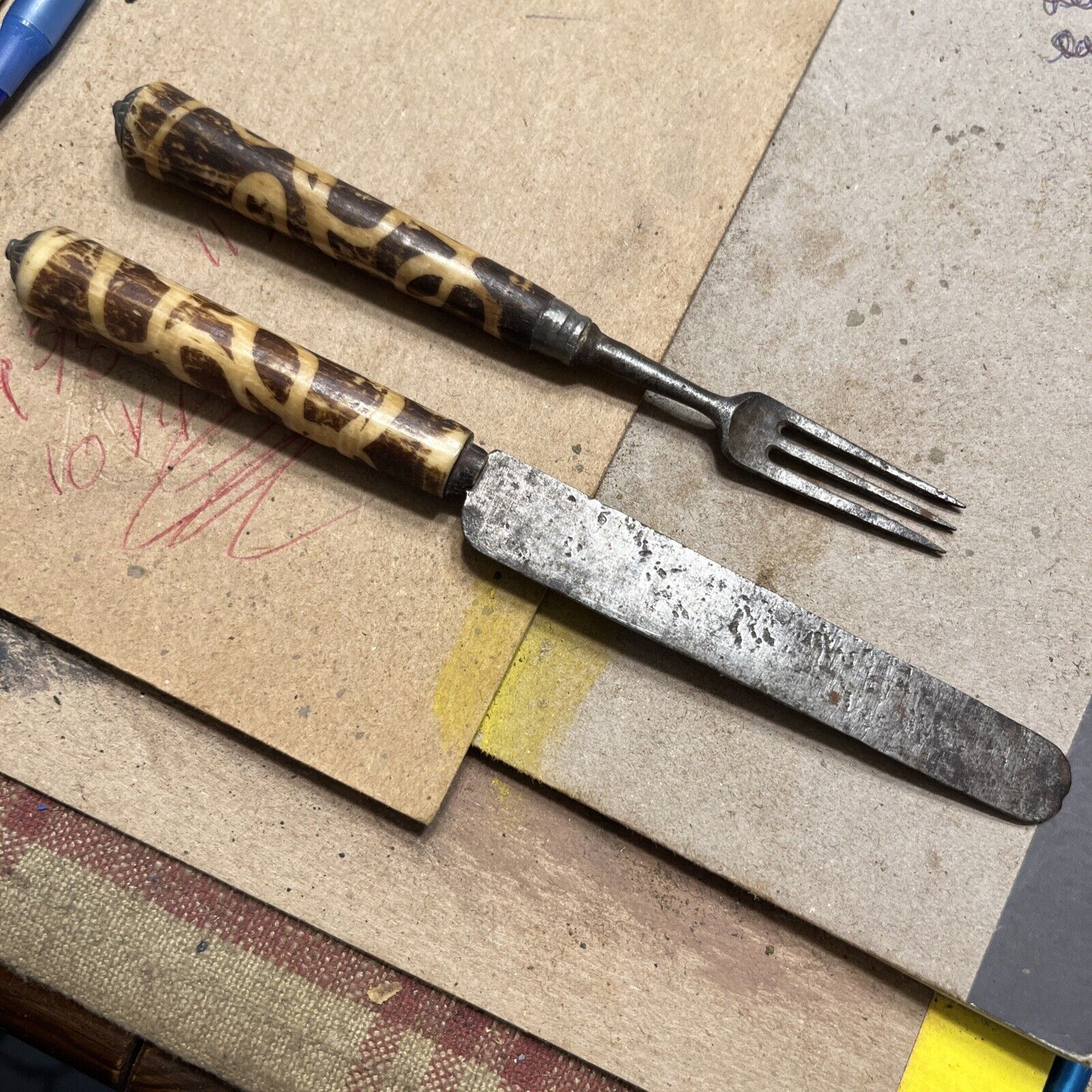 Early 18th Century Tobacco Dyed Handle Matching Cutlery