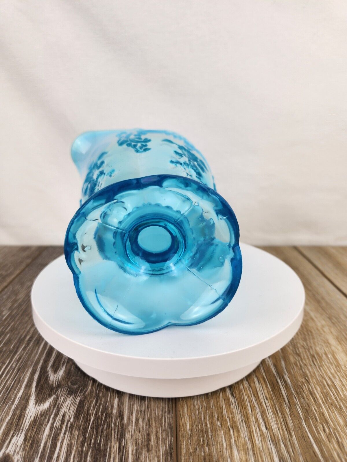 1900s Northwood Intaglio Blue Opalescent UV Reactive Creamer Pitcher - GLOWS
