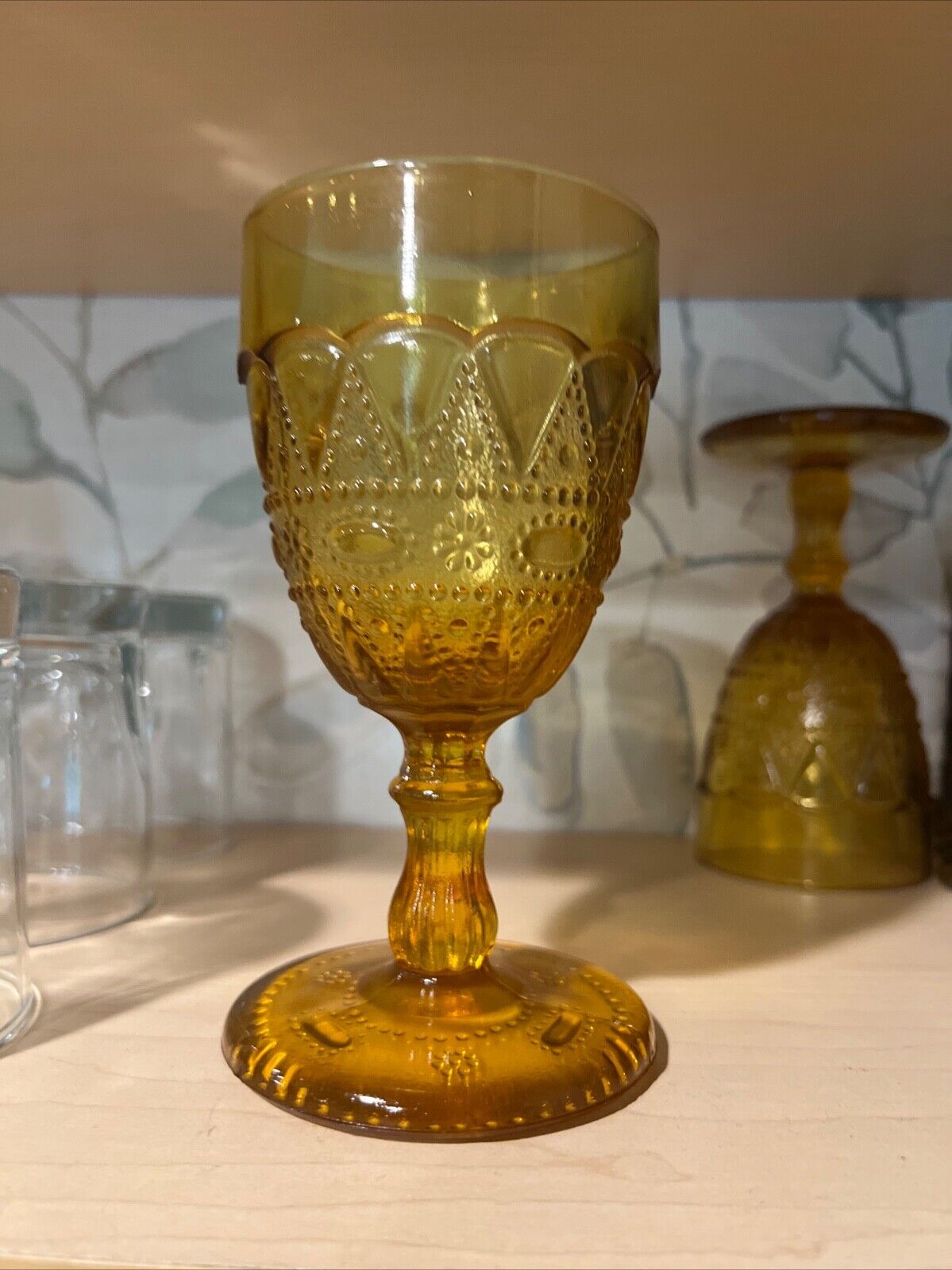 Vintage Kemple Wheaton Amber Lace & Dewdrop Set of 3 Glasses/Goblets~6 in Tall