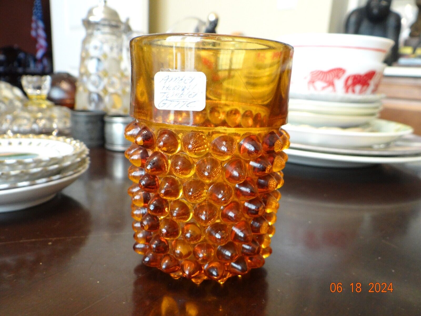 3.75" Vintage 1900's Amber Hobnail Drinking Glass Tumbler Glass