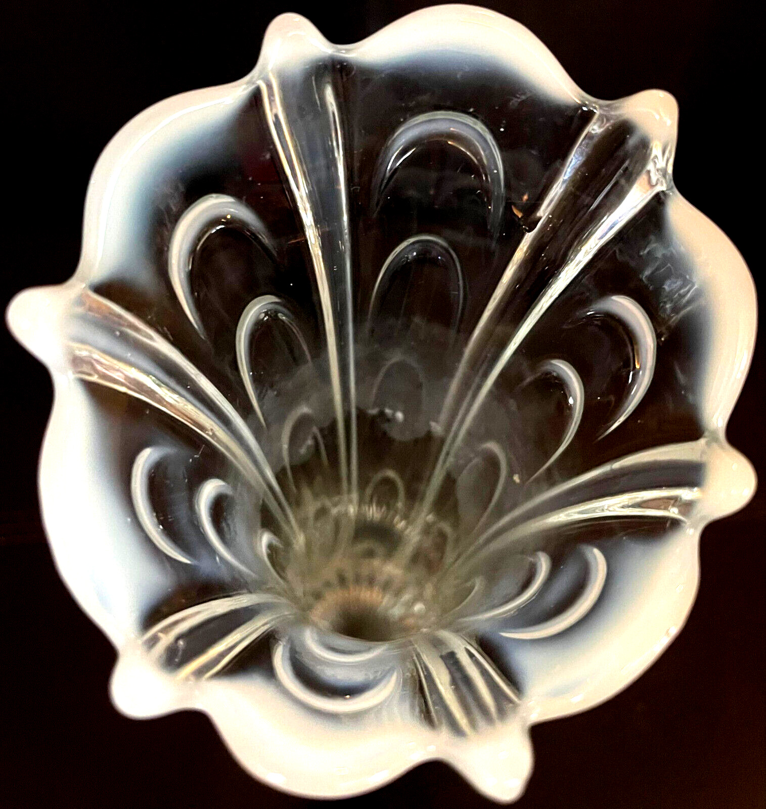 Vintage Dugan Clear Glass Vase Pulled Loop 1900's, with Star Base 11" tall, 4" r
