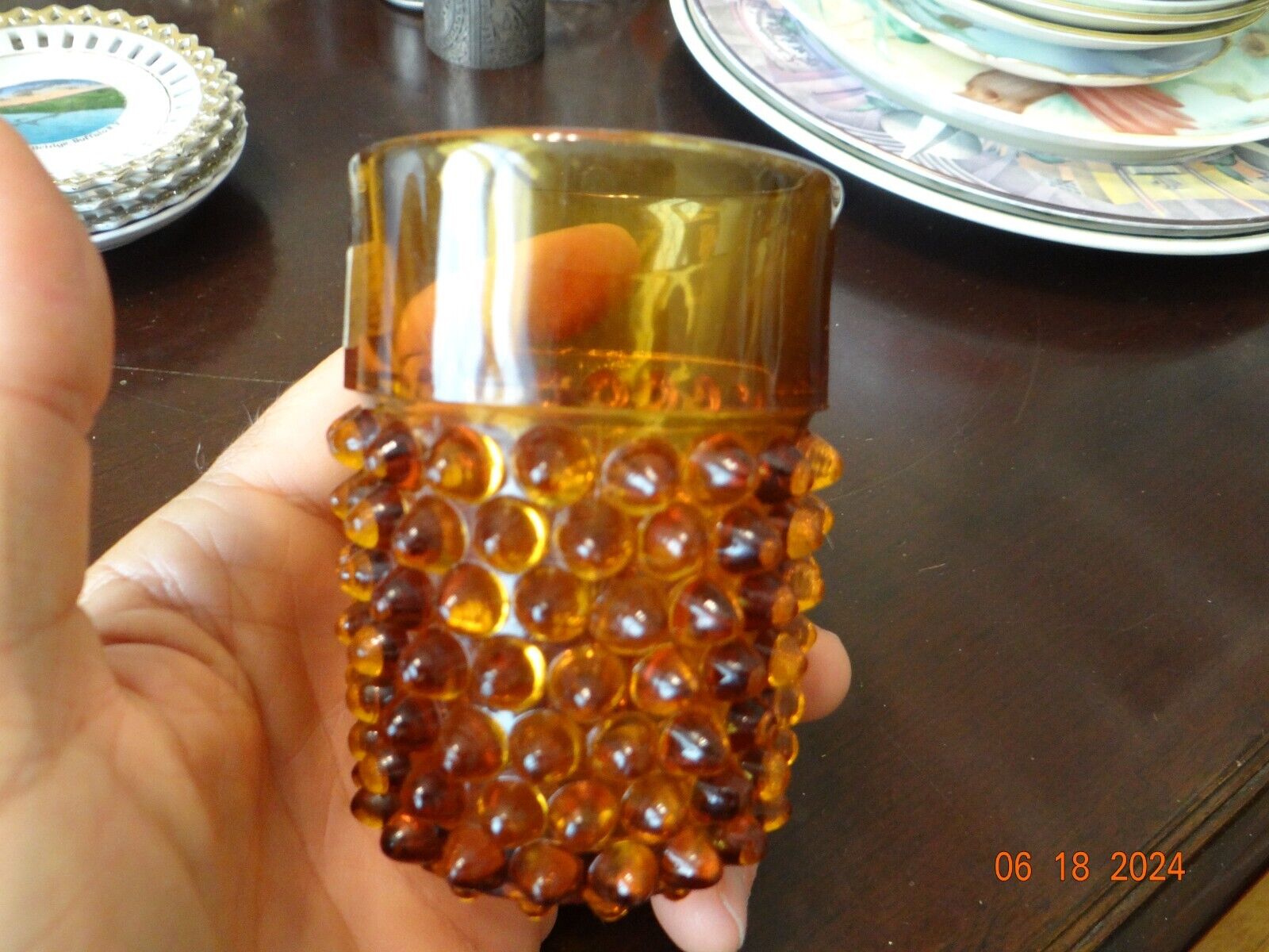 3.75" Vintage 1900's Amber Hobnail Drinking Glass Tumbler Glass