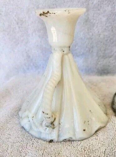 Antique Victorian Early 1900's Opal Dithridge 3 Piece Milk Glass Candle Holders