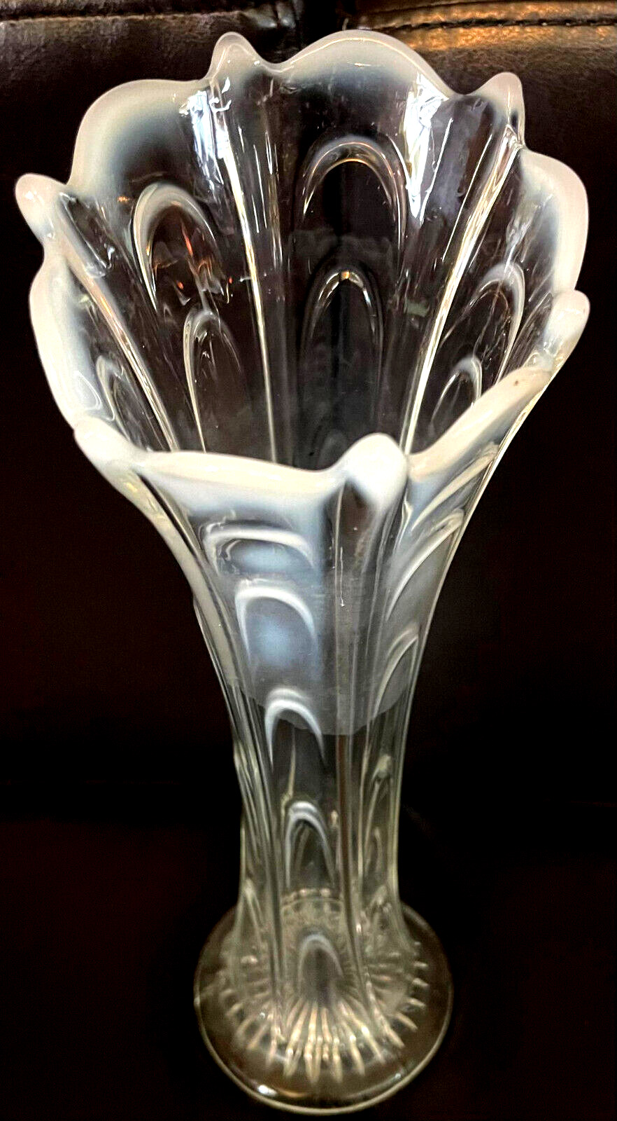 Vintage Dugan Clear Glass Vase Pulled Loop 1900's, with Star Base 11" tall, 4" r