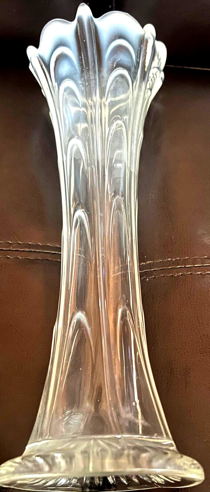 Vintage Dugan Clear Glass Vase Pulled Loop 1900's, with Star Base 11" tall, 4" r