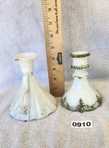 Antique Victorian Early 1900's Opal Dithridge 3 Piece Milk Glass Candle Holders