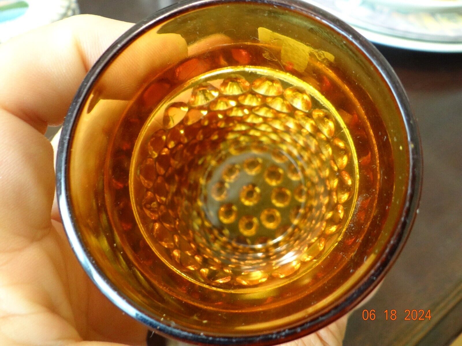 3.75" Vintage 1900's Amber Hobnail Drinking Glass Tumbler Glass
