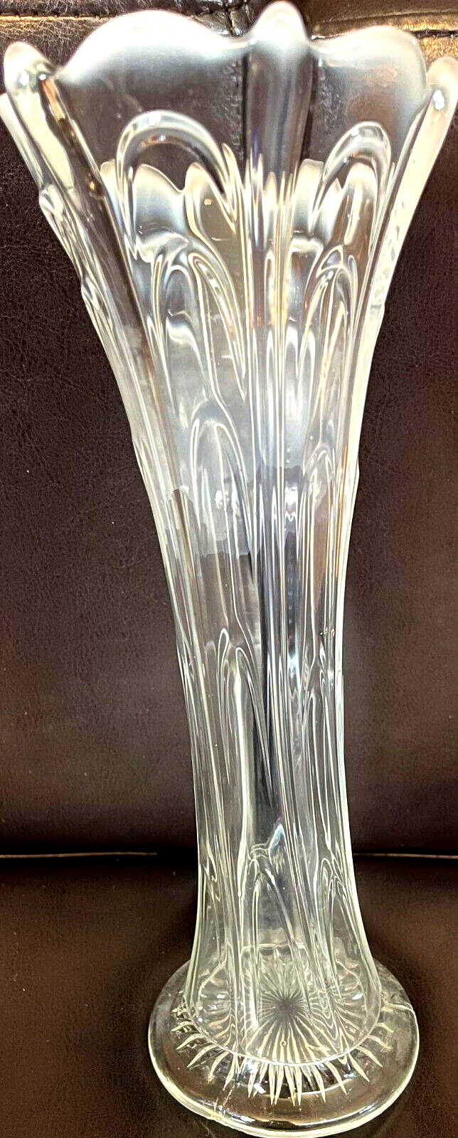 Vintage Dugan Clear Glass Vase Pulled Loop 1900's, with Star Base 11" tall, 4" r