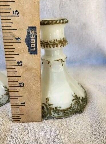 Antique Victorian Early 1900's Opal Dithridge 3 Piece Milk Glass Candle Holders