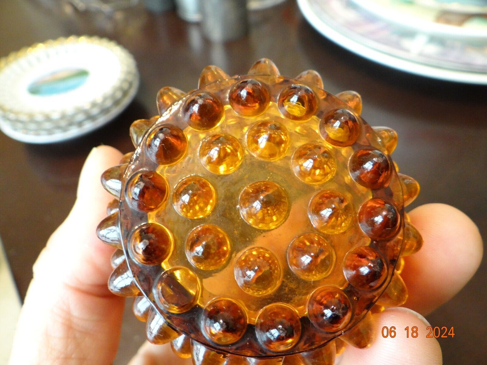 3.75" Vintage 1900's Amber Hobnail Drinking Glass Tumbler Glass