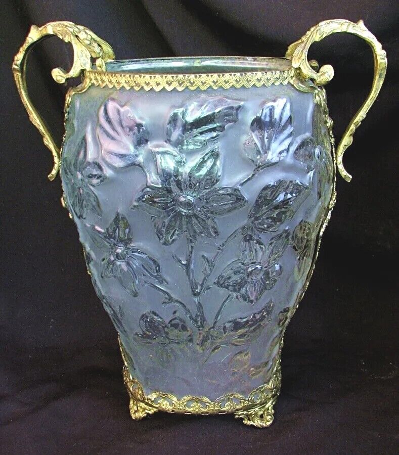 FRENCH CENTERPIECE VASE ART NOUVEAU *GLASS w ORMOLU MOUNTS c.1900