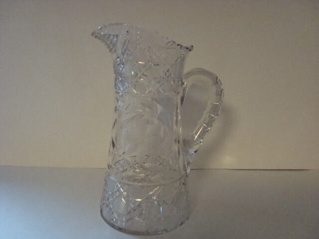ANTIQUE AMERICAN BRILLIANT ABP FLORAL/DAISY CUT GLASS PITCHER 10 1/2 INCH 1900'S