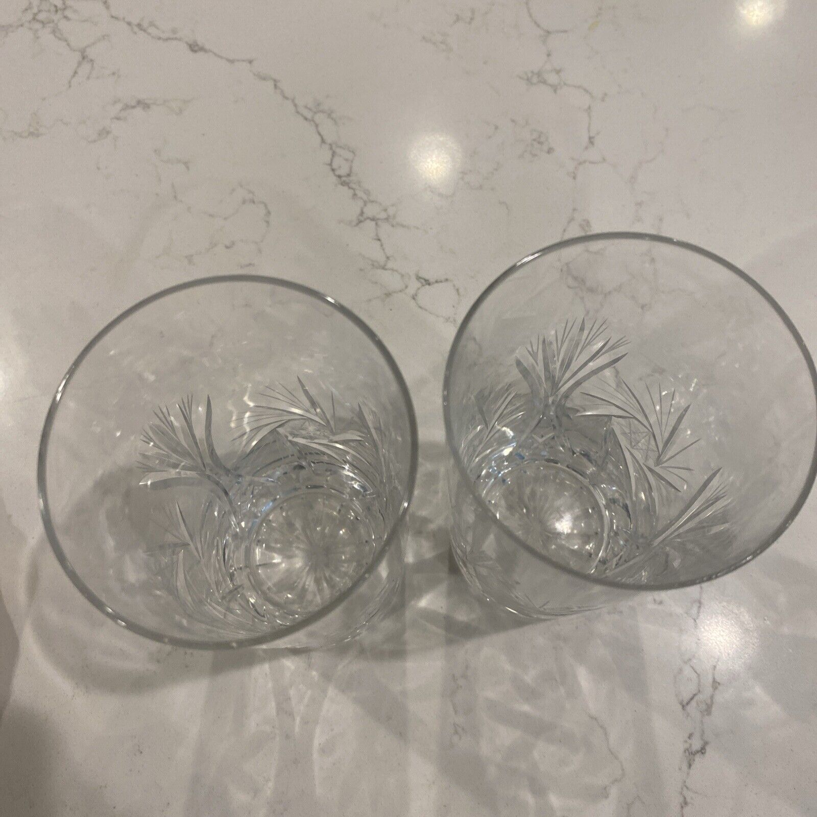 Vintage CUT GLASS Pinwheel Hobstar High Ball Glass Tumbler Set 2 Kusak Berlin?
