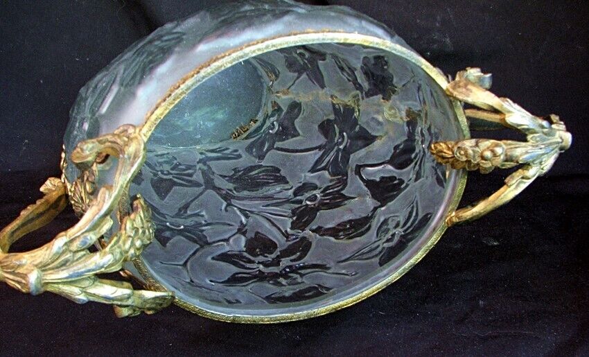 FRENCH CENTERPIECE VASE ART NOUVEAU *GLASS w ORMOLU MOUNTS c.1900