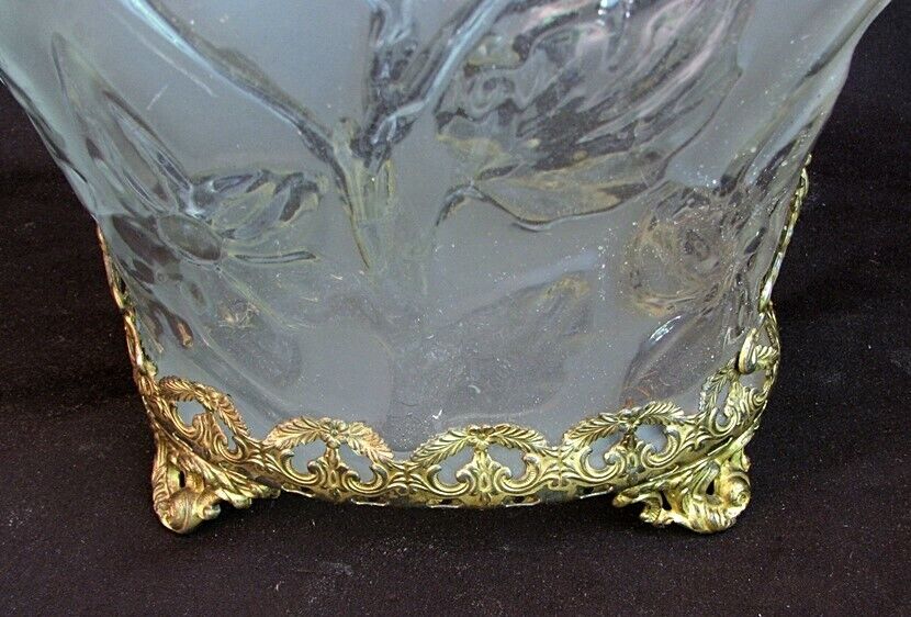 FRENCH CENTERPIECE VASE ART NOUVEAU *GLASS w ORMOLU MOUNTS c.1900