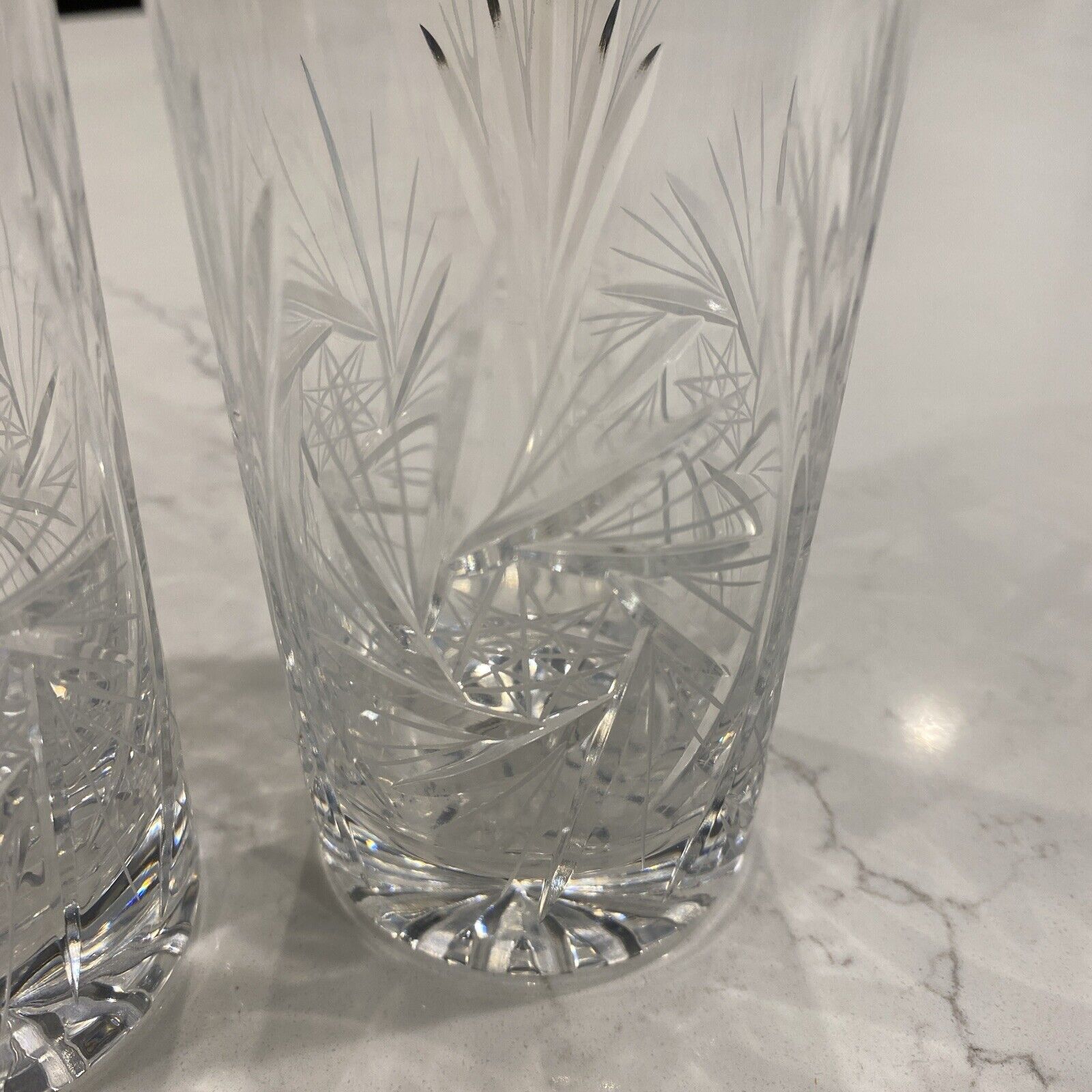 Vintage CUT GLASS Pinwheel Hobstar High Ball Glass Tumbler Set 2 Kusak Berlin?