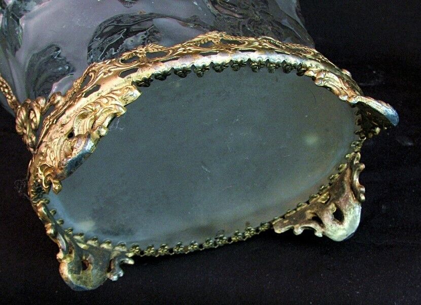 FRENCH CENTERPIECE VASE ART NOUVEAU *GLASS w ORMOLU MOUNTS c.1900