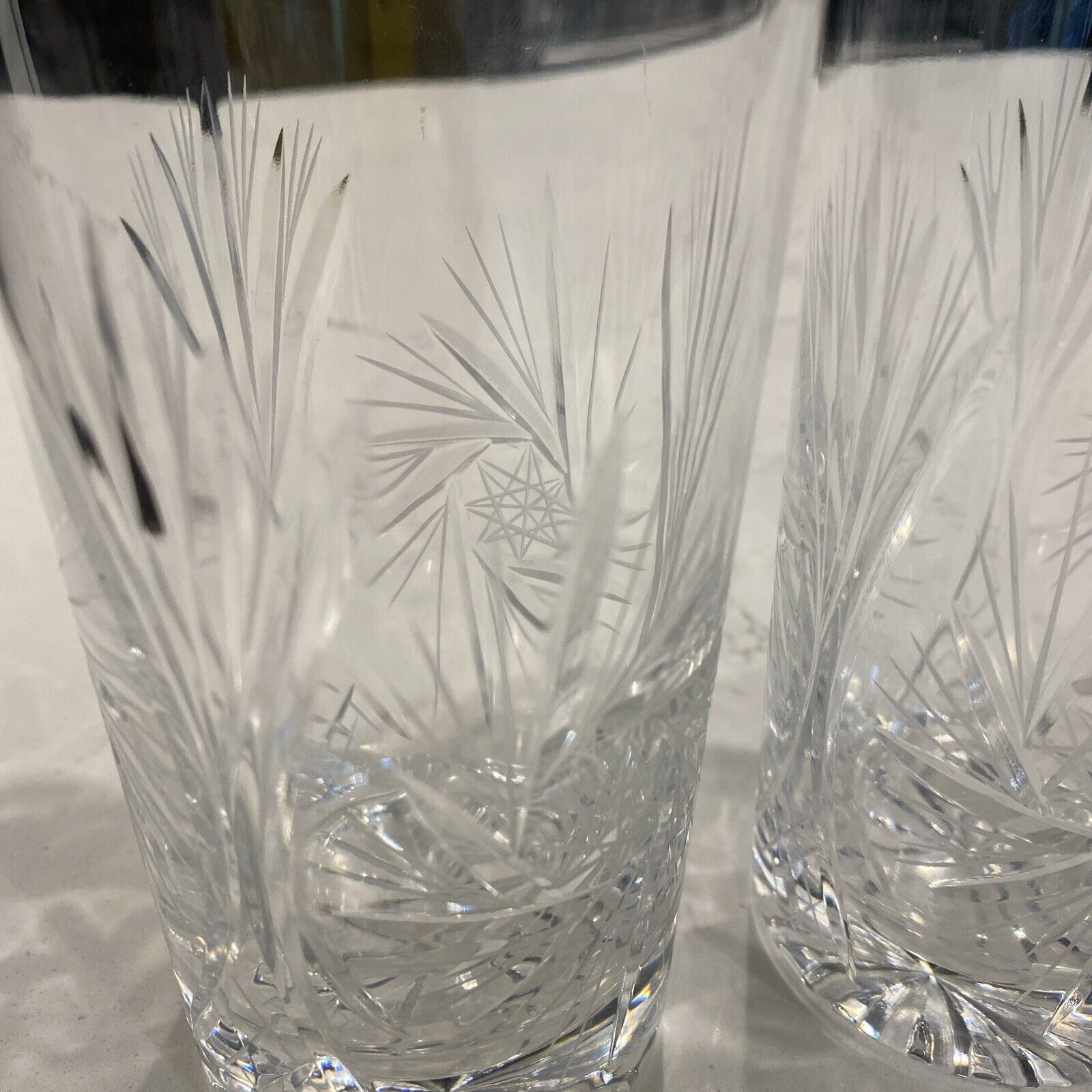 Vintage CUT GLASS Pinwheel Hobstar High Ball Glass Tumbler Set 2 Kusak Berlin?