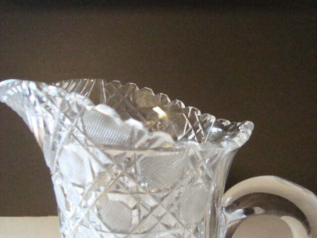 ANTIQUE AMERICAN BRILLIANT ABP FLORAL/DAISY CUT GLASS PITCHER 10 1/2 INCH 1900'S