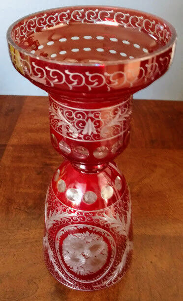 Lobmyer Ruby Cut To Clear Lidded Candy Dish-15"+ Compote 1900's Perfect