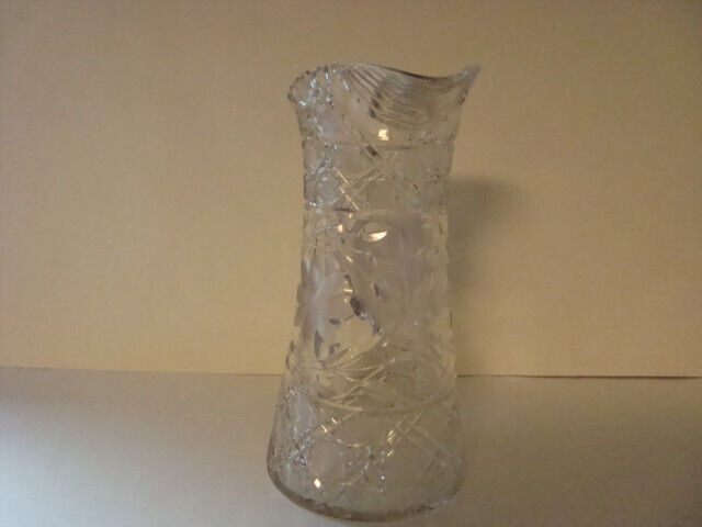 ANTIQUE AMERICAN BRILLIANT ABP FLORAL/DAISY CUT GLASS PITCHER 10 1/2 INCH 1900'S