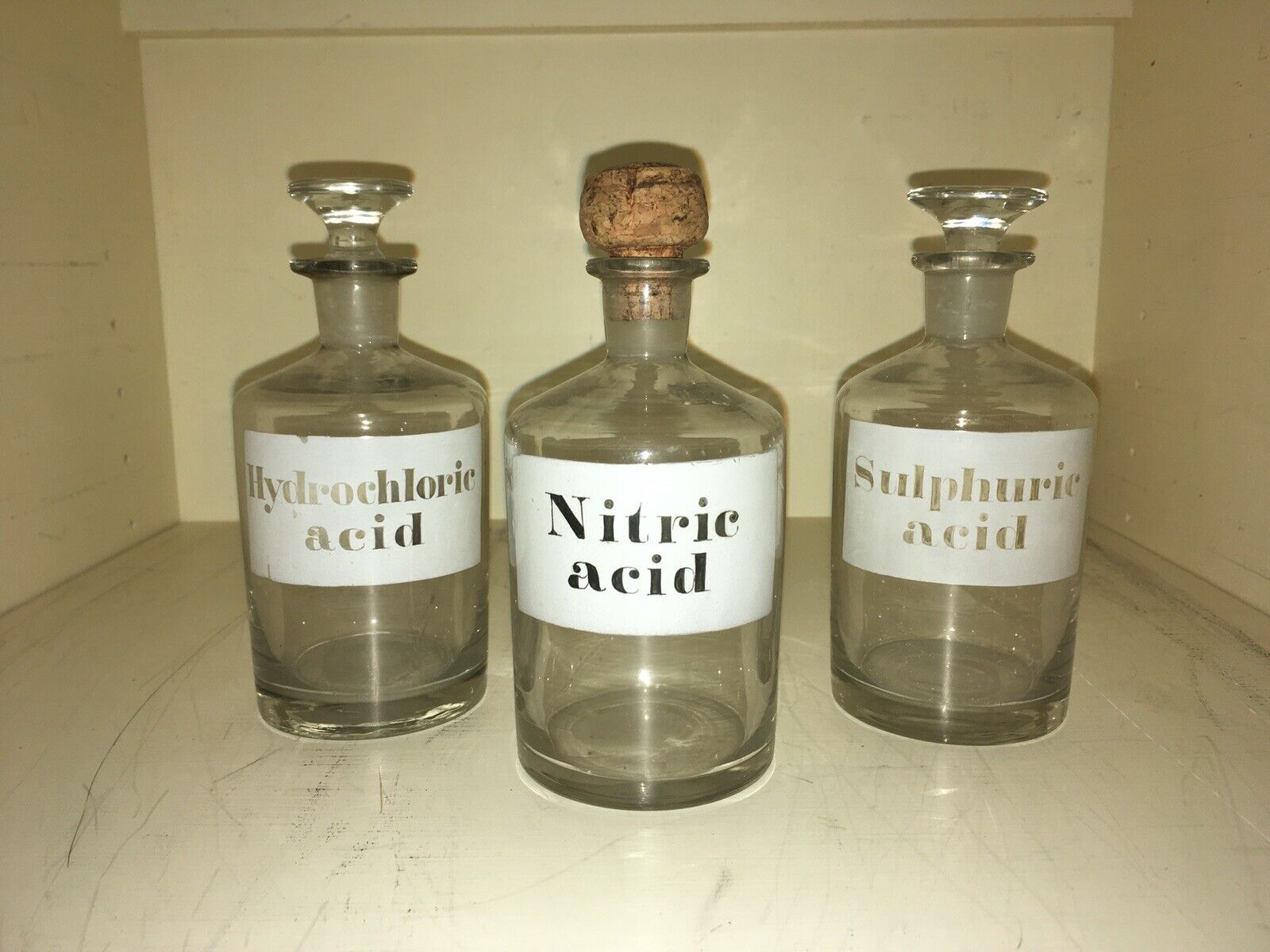 3 Antique Late 1800- Early 1900s Apothecary Glass Acid Jars Chemist Bottles