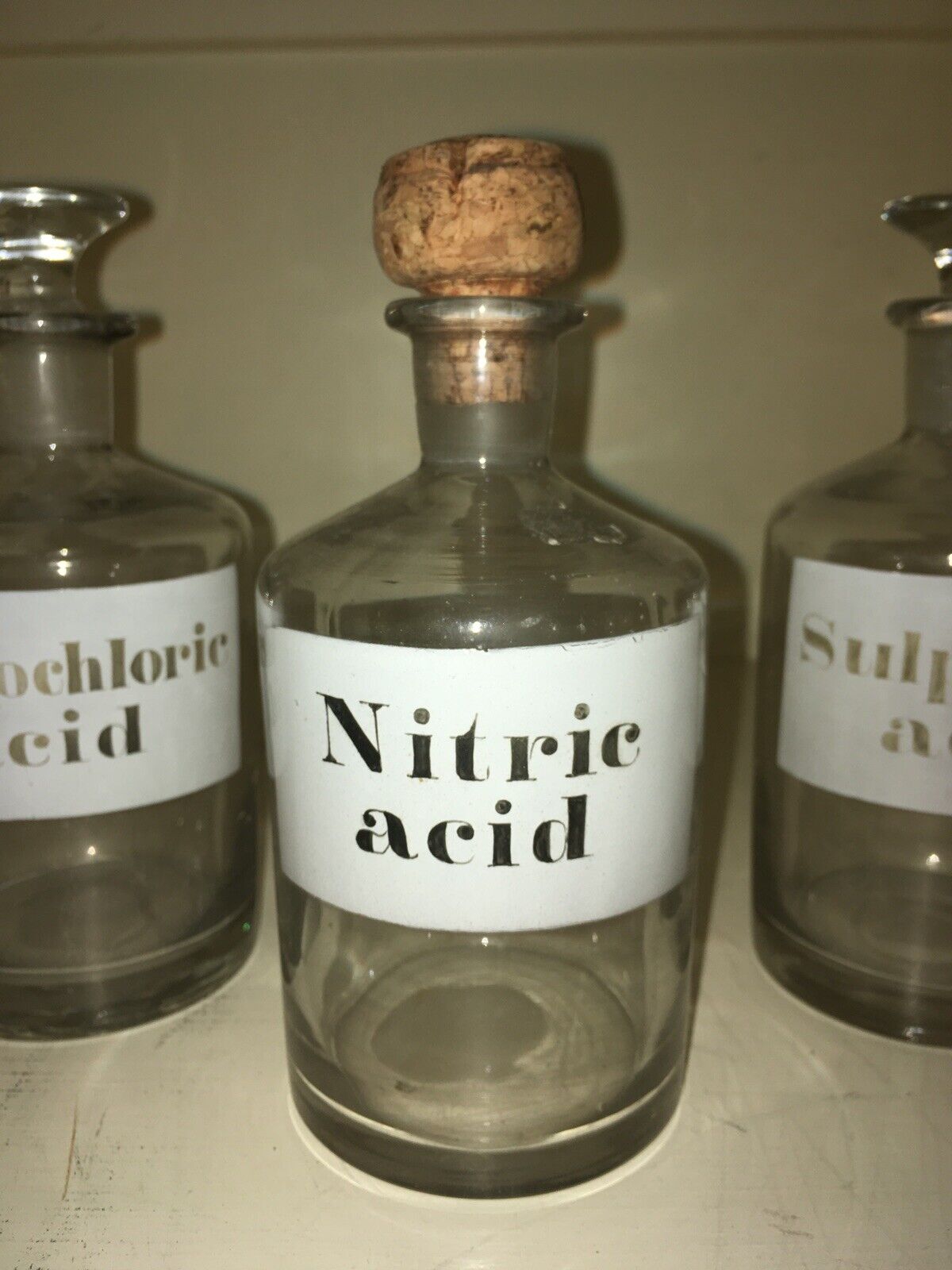 3 Antique Late 1800- Early 1900s  Apothecary Glass Acid Jars Chemist  Bottles