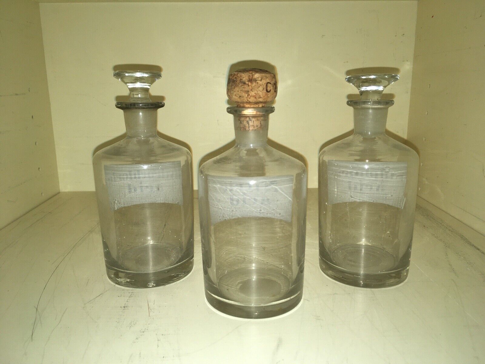 3 Antique Late 1800- Early 1900s  Apothecary Glass Acid Jars Chemist  Bottles