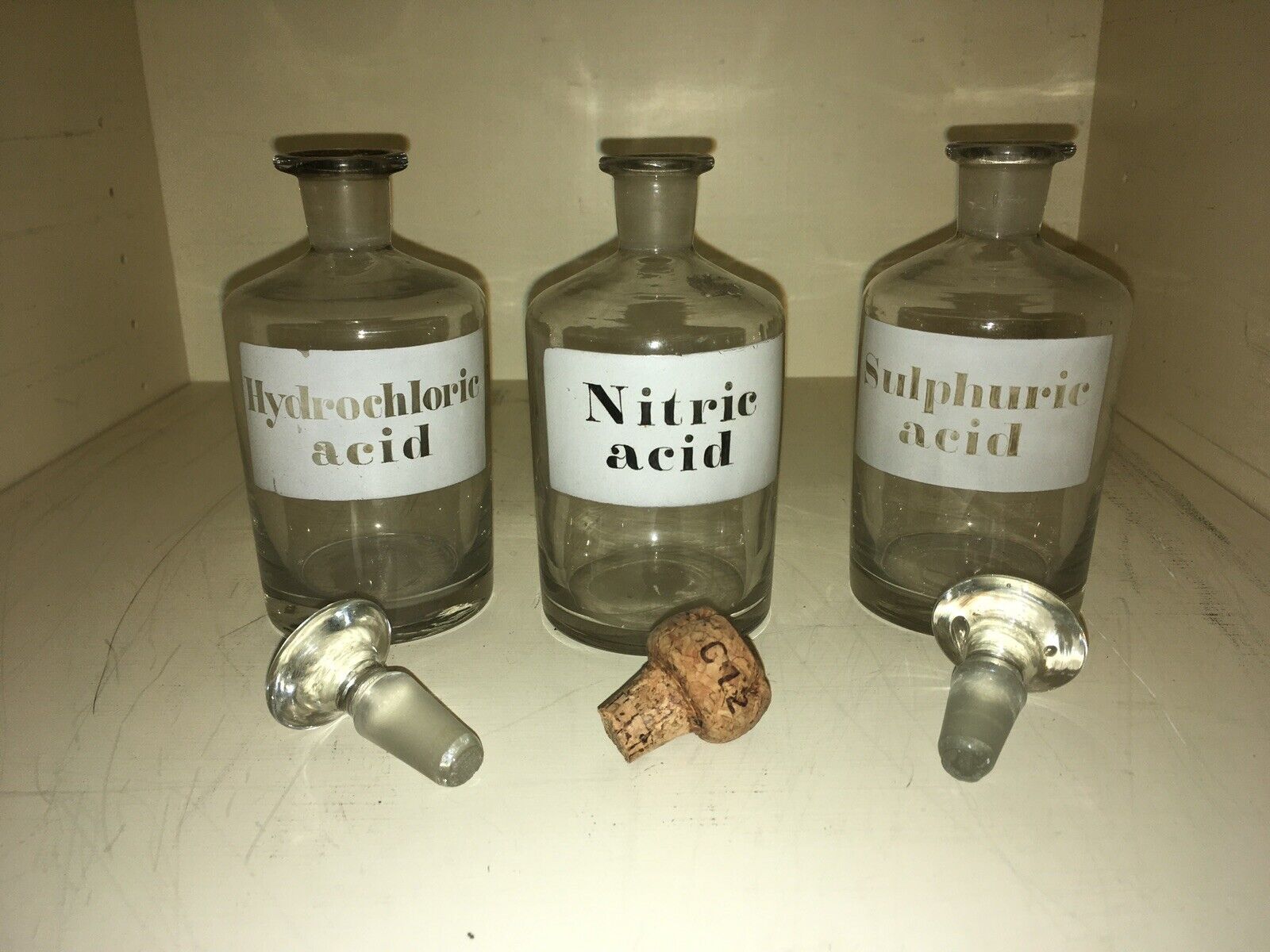 3 Antique Late 1800- Early 1900s  Apothecary Glass Acid Jars Chemist  Bottles
