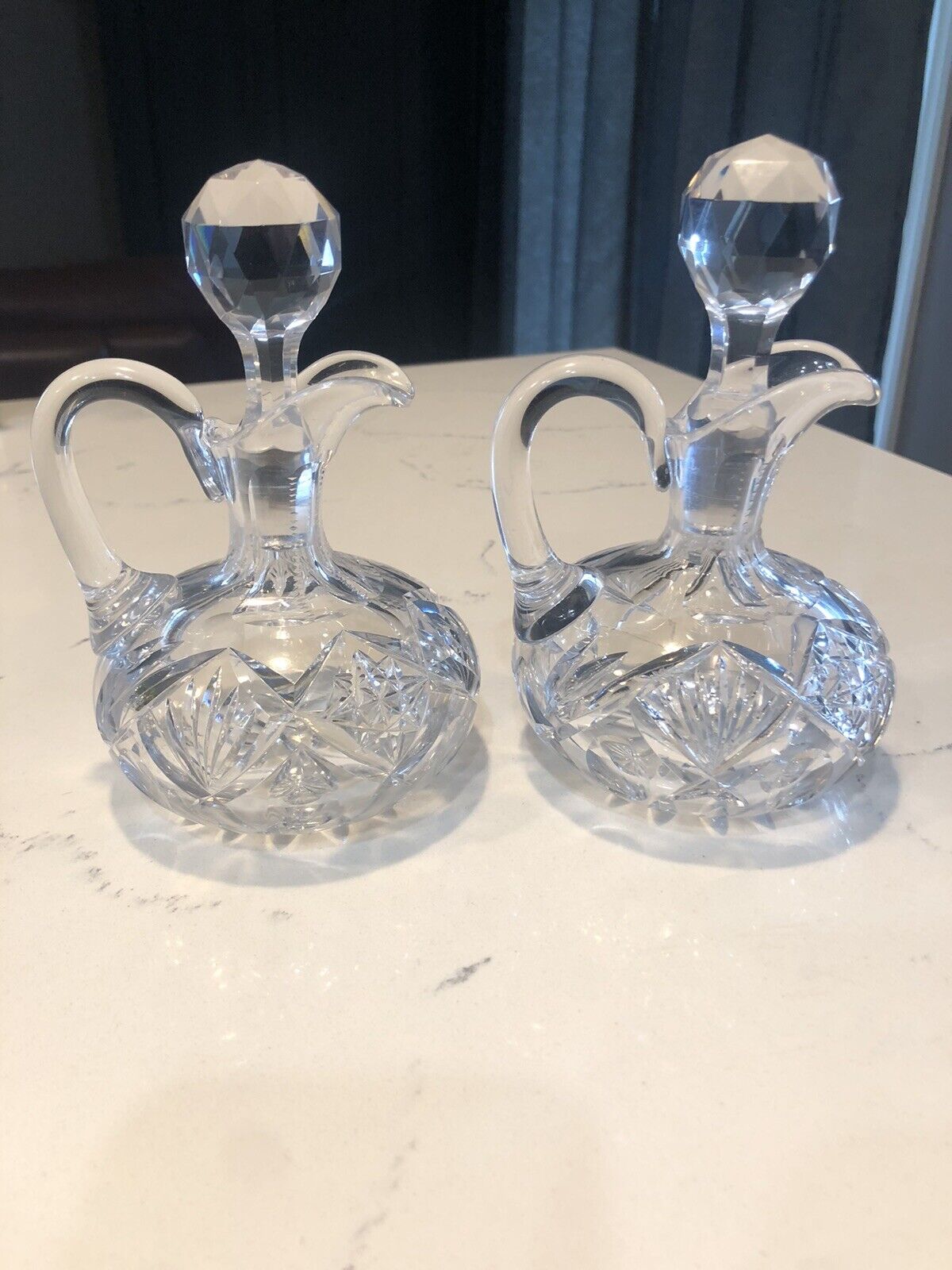 Antique Brilliant Cut Glass Oil & Vinegar Cruet Early 1900's Libbey Stamp