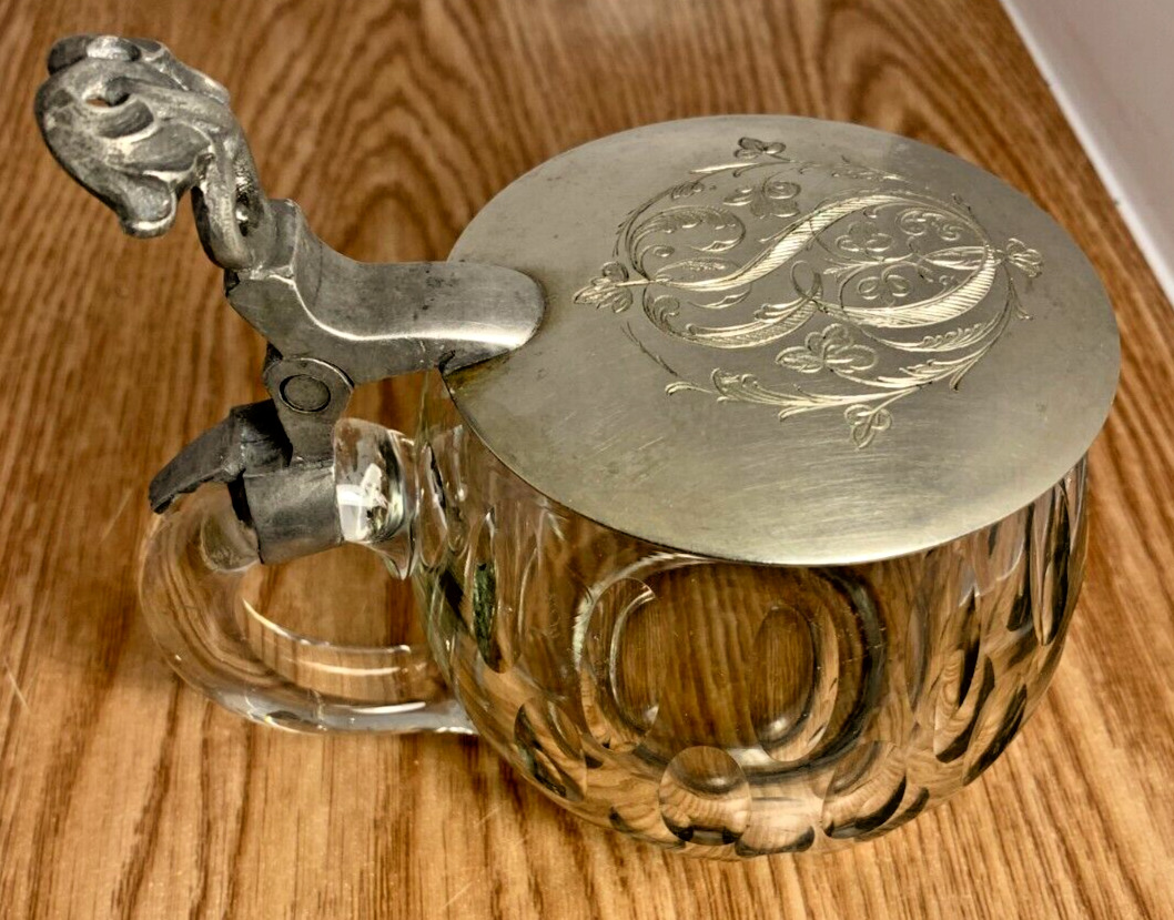 Antique Art Nouveau, Glass Lidded, Beer Cup, 0.25L GERMANY, 1900s
