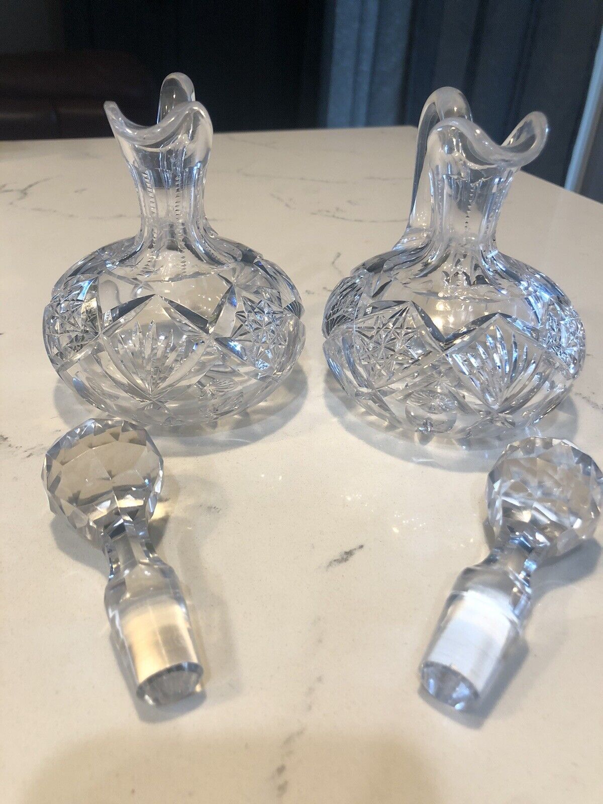 Antique Brilliant Cut Glass Oil & Vinegar Cruet Early 1900's Libbey Stamp