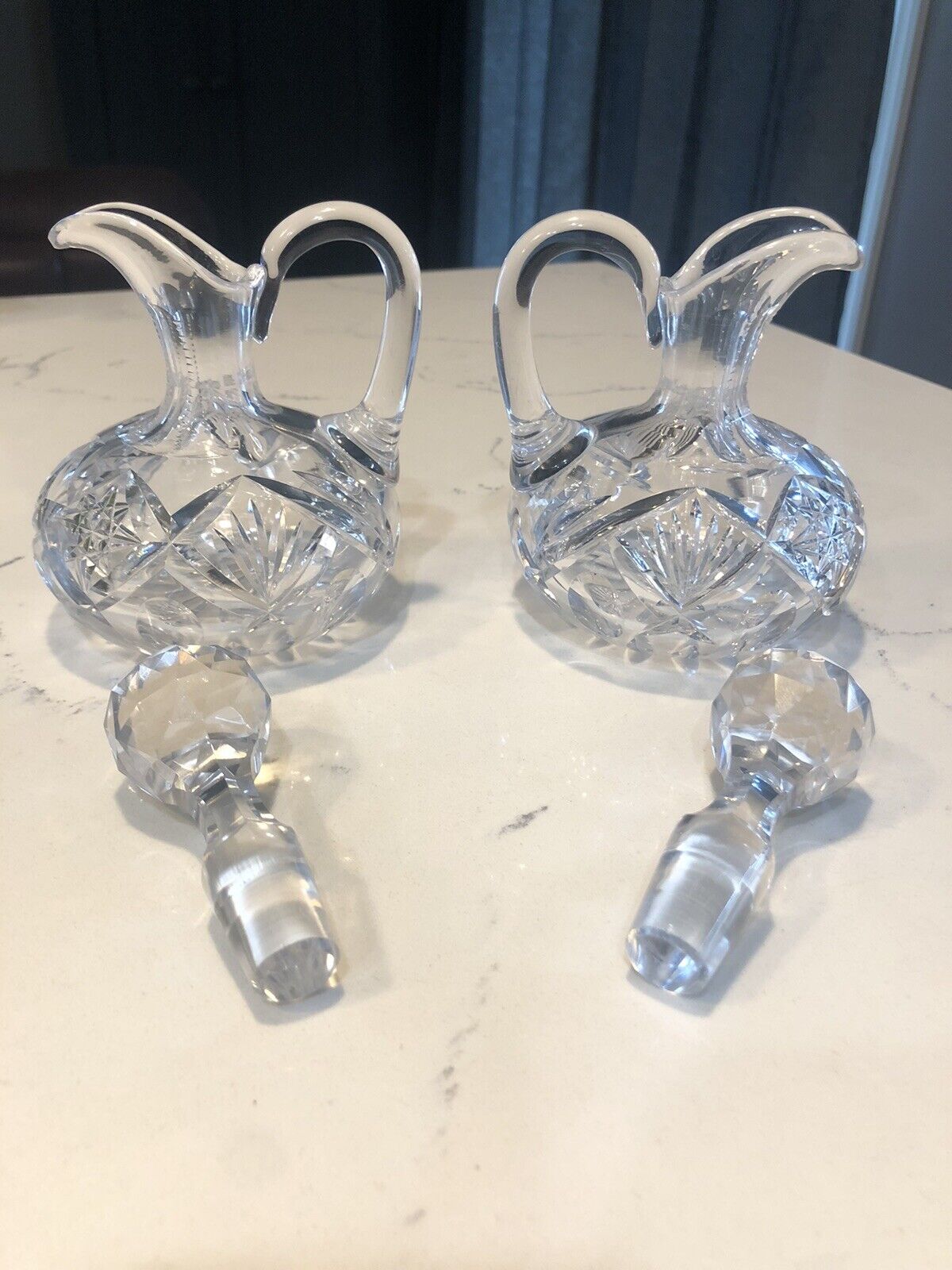 Antique Brilliant Cut Glass Oil & Vinegar Cruet Early 1900's Libbey Stamp